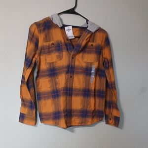 OshKosh B'gosh Orange Plaid Shirt with Blue Trim Size 14 NWT